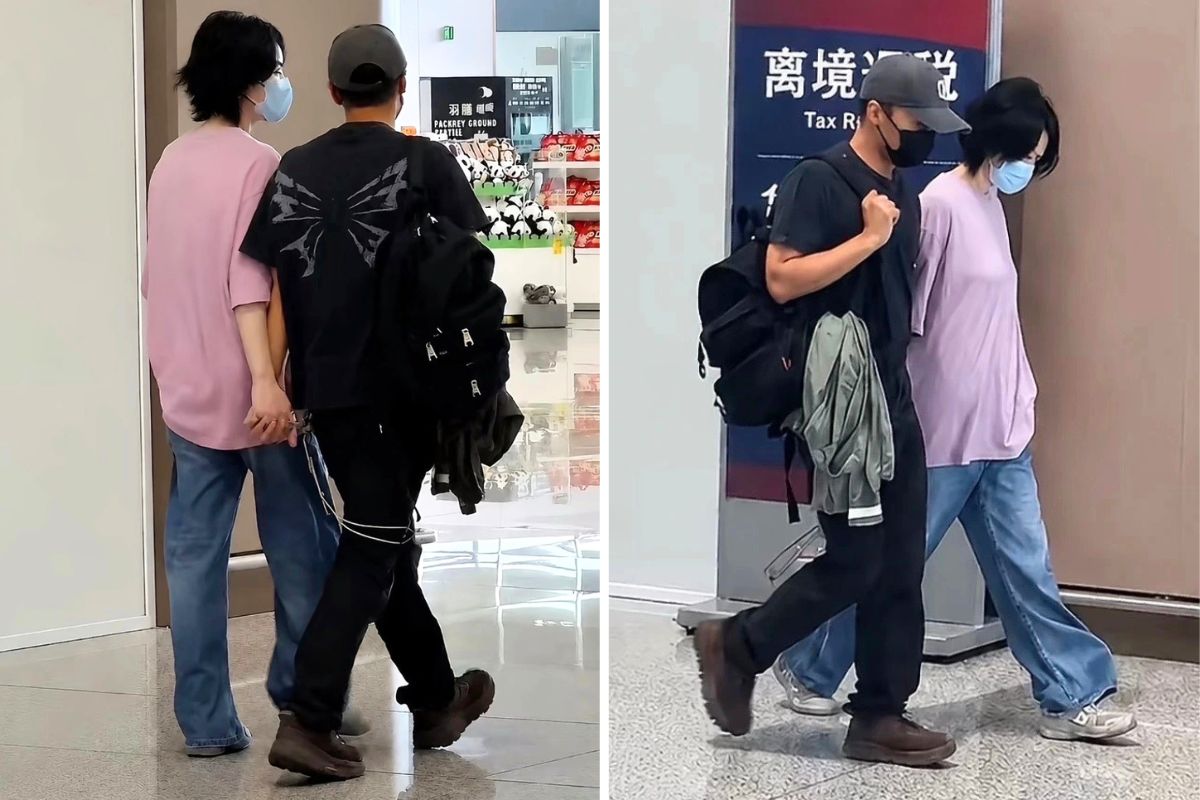 Nicholas Tse and Faye Wong holding hands at Xi'an airport. Photo: cut from video