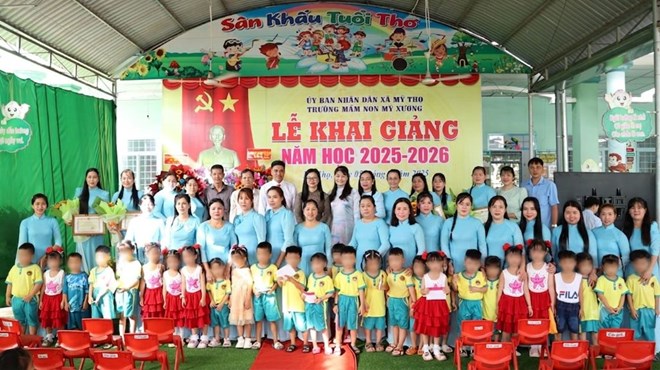 Học sinh Trường mầm non Mỹ Xương trong ngày khai giảng. Ảnh Cổng thông tin điện tử Đồng Tháp 