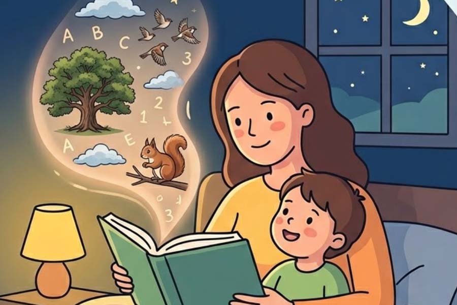 Parents reading stories before bed help children form many important skills. Graphics: Thien Nhan