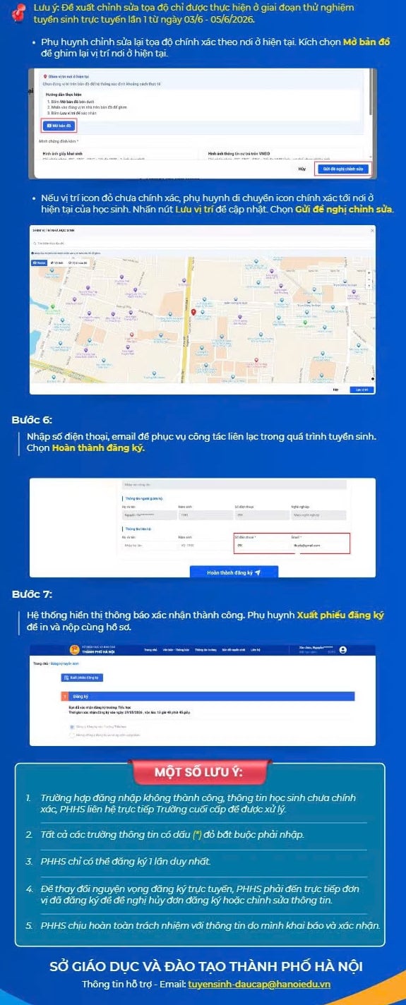 Lưu ý quan trọng khi đăng ký tuyển sinh đầu cấp trực tuyến năm học 2026 - 2027. Ảnh: Sở GDĐT Hà Nội