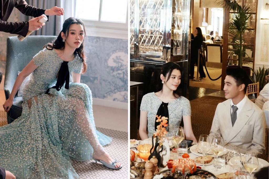 Hề Mộng Dao diện đầm Dior, đeo bộ trang sức