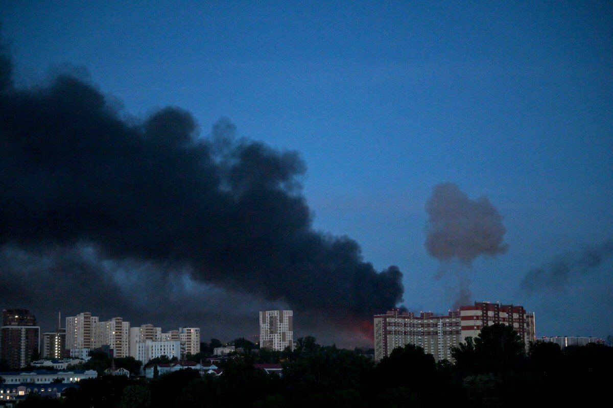 Smoke rises after drone and missile attacks in Kiev, Ukraine on June 2. Photo: AFP