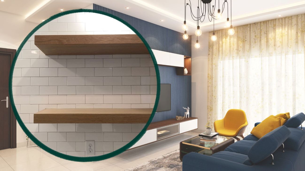 Utilizing wall shelves makes the small living room more spacious. Graphics: Thanh Thanh