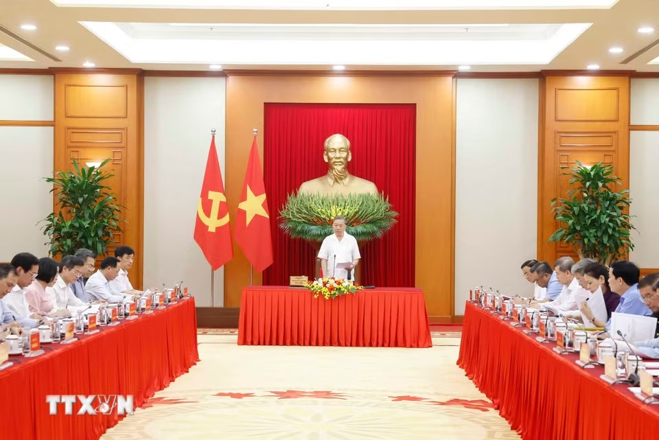 Tổng Bí thư, Chủ tịch nước Tô Lâm chủ trì cuộc làm việc chiều 3.6. Ảnh: TTXVN