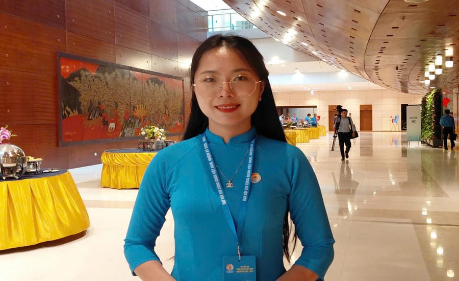 Ms. Nguyen Thi Nhan - Vice Chairman of the Trade Union of Ngan Ha Technical Technology Co., Ltd. (Quang Ha commune, Quang Ninh). Photo: Quynh Chi