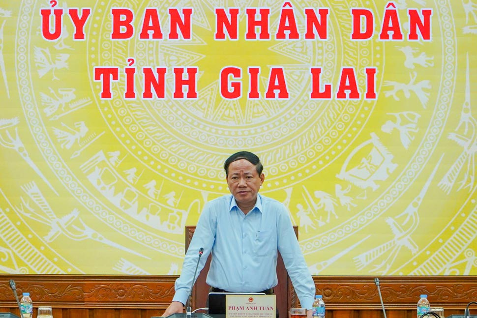 Chủ tịch UBND tỉnh Gia Lai Phạm Anh Tuấn chủ trì cuộc họp. Ảnh: Hoài Phương