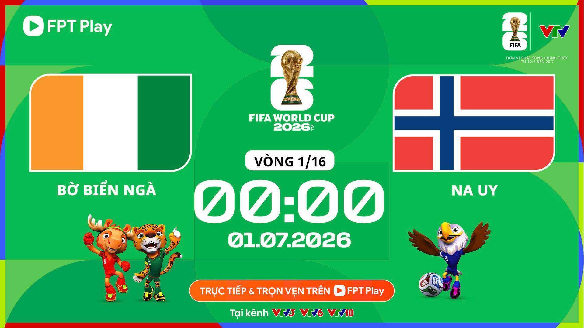 Football commentary on Ivory Coast vs Norway at World Cup 2026. Graphics: FPT Play