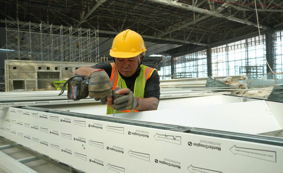 Workers constructing at Long Thanh airport passenger terminal. Photo: Ha Anh Chien
