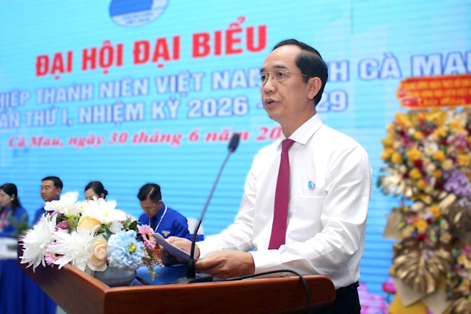Phó Bí thư Tỉnh ủy, Chủ tịch MTTQ Việt Nam tỉnh Cà Mau Hồ Thanh Thủy phát biểu chỉ đạo tại Đại hội. Ảnh: Nhật Hồ.