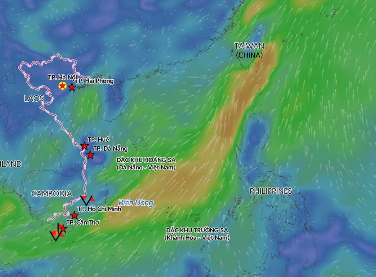 The weather in the eastern sea area of the Northern East Sea is unfavorable due to the activity of the tropical depression. Image source: Vietnam Disaster Monitoring System