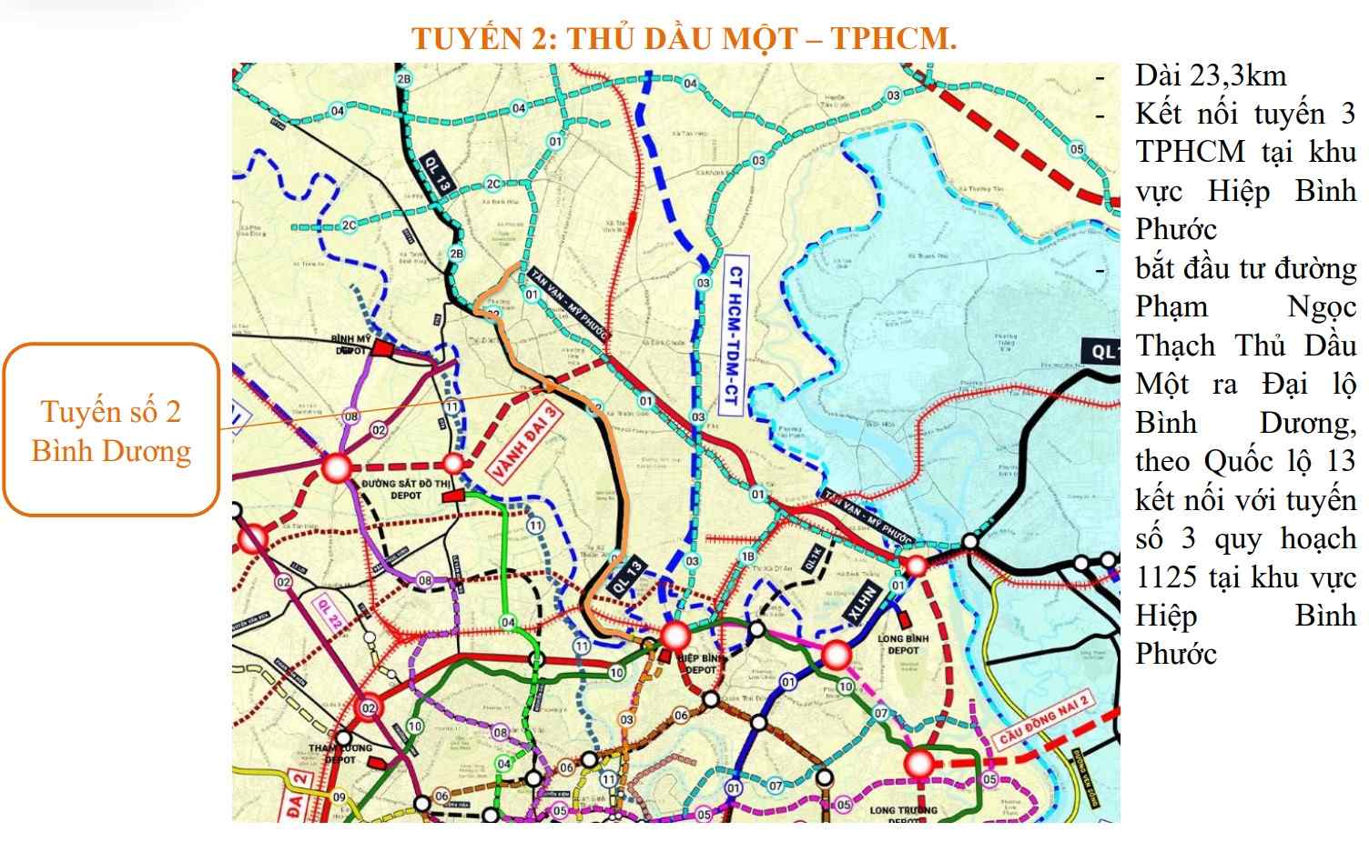 Hướng tuyến Metro Thủ Dầu Một - TPHCM trước đây.  Ảnh: MAUR