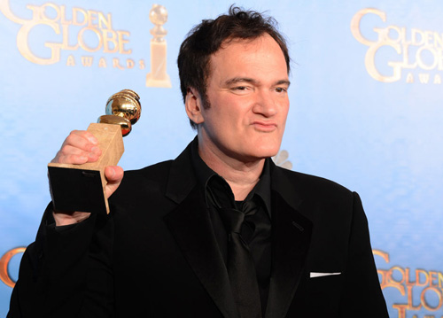 Director Quentin Tarantino receives the Best Screenplay award for the movie "Django Unchained" at the 2013 Golden Globes. Photo: AFP