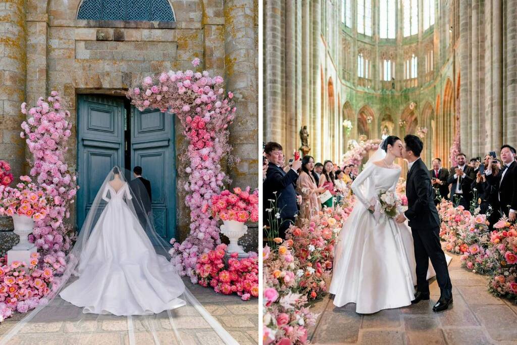 Khung cảnh lãng mạn trong hôn lễ tại Pháp của Hà Du Quân và Hề Mộng Dao. Ảnh: Xinhua 