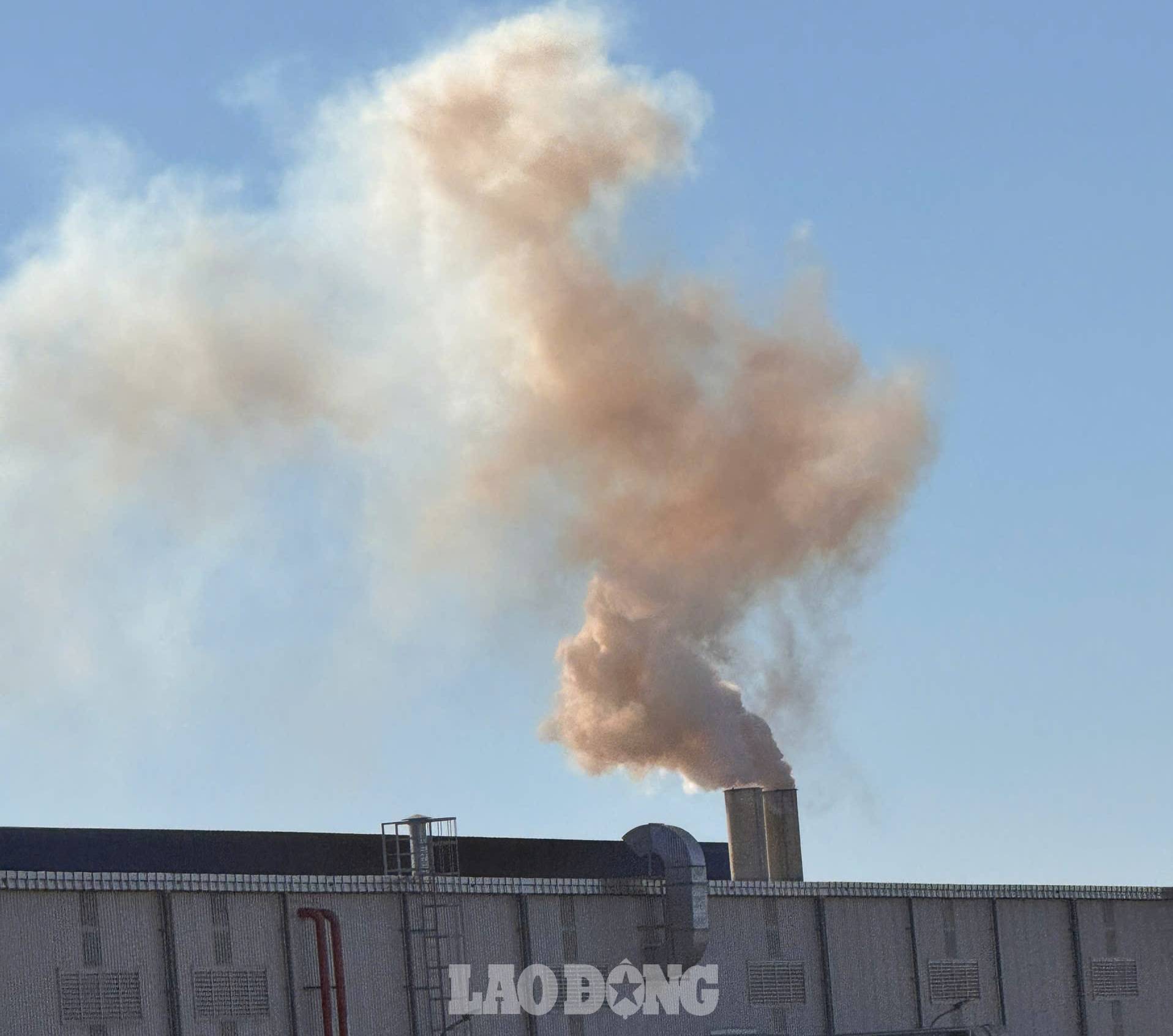 Smoke and dust are emitted when the Quang Binh energy pellet factory operates. Photo: Van Son