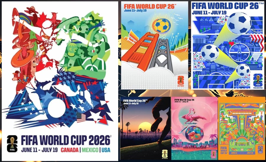 Main poster of the 2026 World Cup and of some host cities. Graphics: Le Vinh
