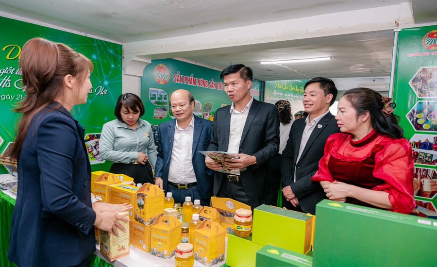 Chị Lưu Thị Hòa trong một sự kiện giới thiệu sản vật bản địa. Ảnh: Nhân vật cung cấp