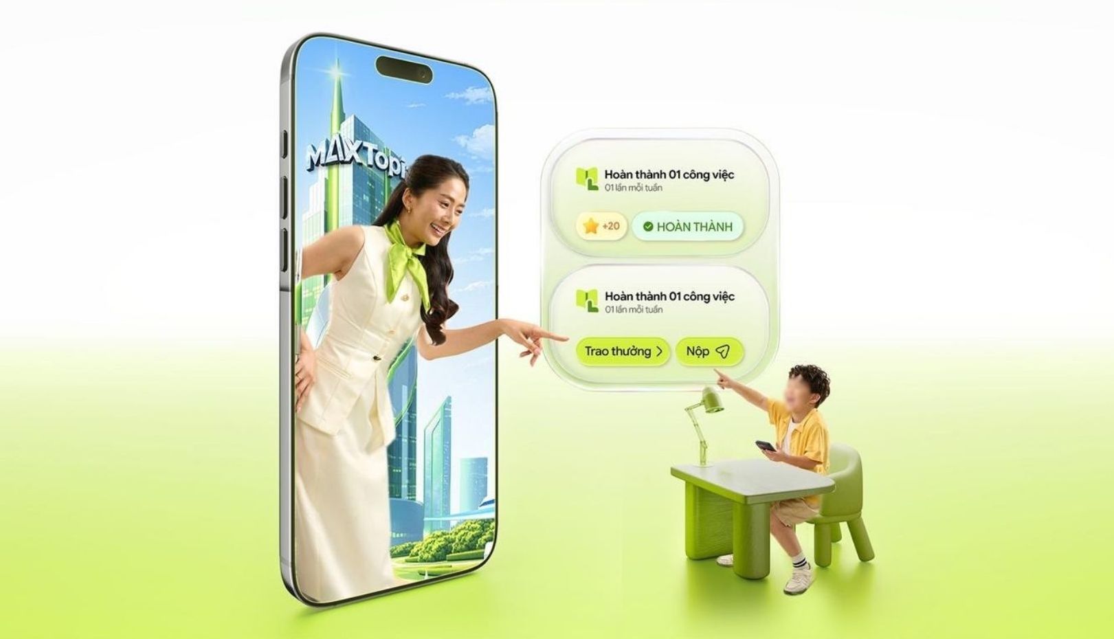 VIB Junior Banking tạo ra sự kết nối giữa hành vi tài chính của cha mẹ và trải nghiệm học tài chính của con. Ảnh: VIB