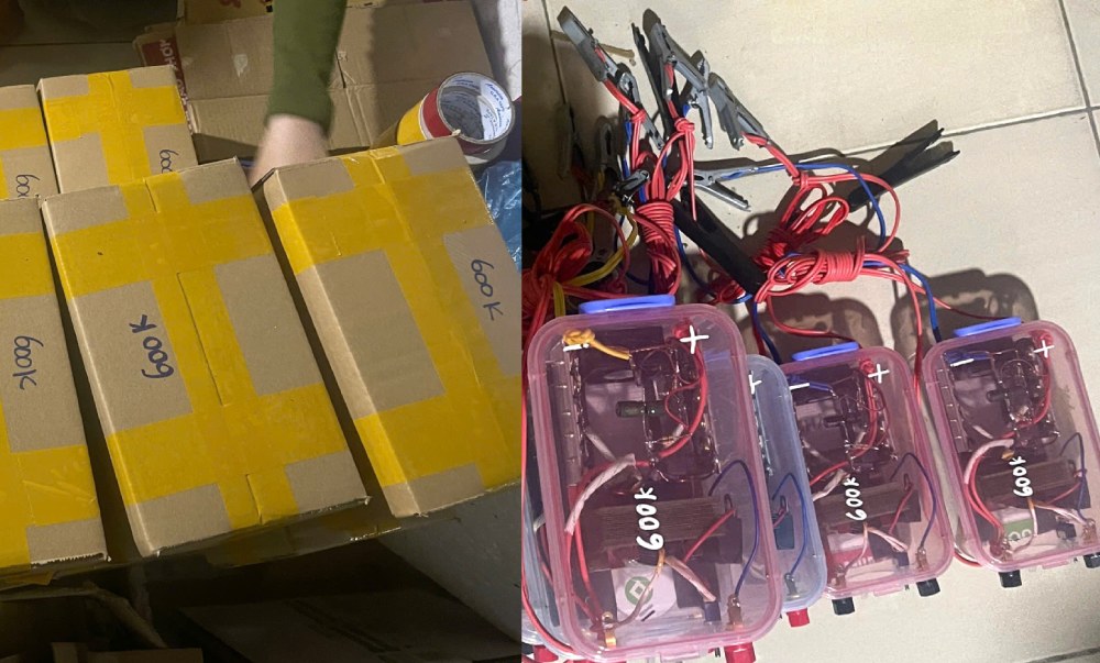 Phuong hires workers to pack electric shockers at home and then resell them to customers who need to catch seafood. Photo: CACC