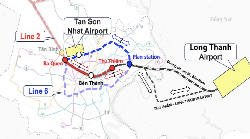 Metro số 6 (màu xanh) là tuyến đường sắt đô thị vành đai trong của TPHCM. Thành phố ưu tiên triển khai giai đoạn 1 từ ga Bà Quẹo đến ga Phú Hữu.  Ảnh: MAUR