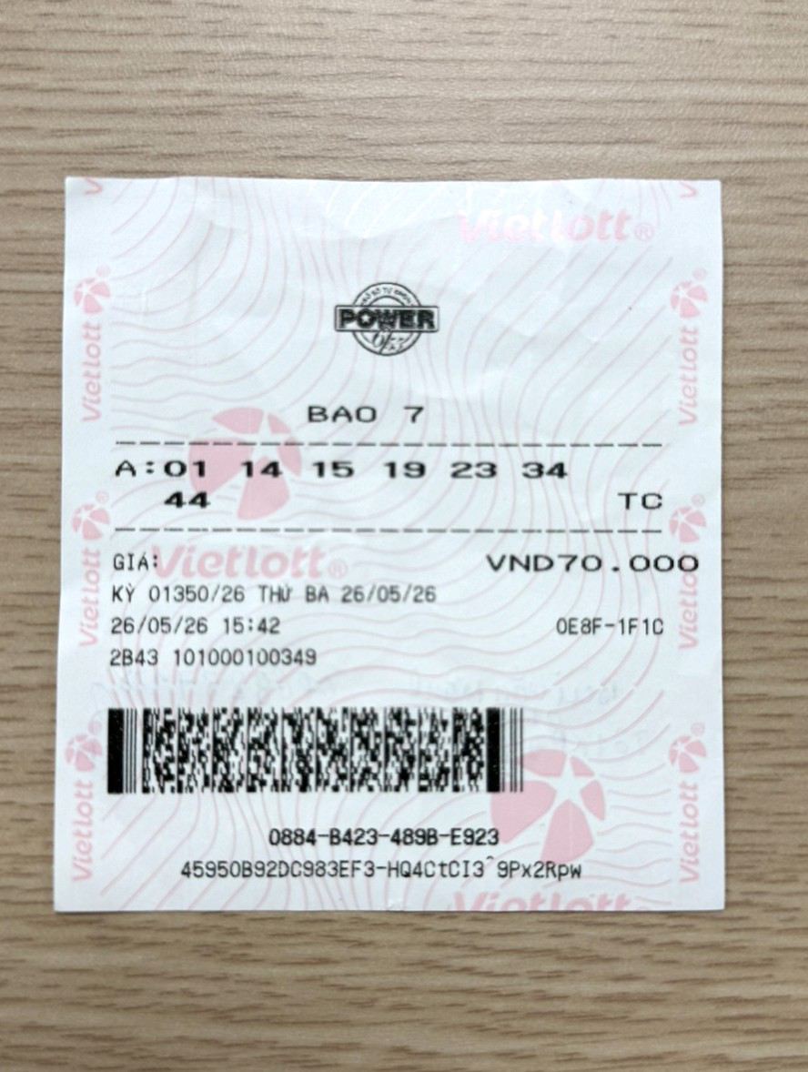 Tấm vé bao 7 đã mang lại giải Jackpot 1 hơn 83 tỉ đồng cho anh Mạnh. Ảnh: Xổ số Vietlott