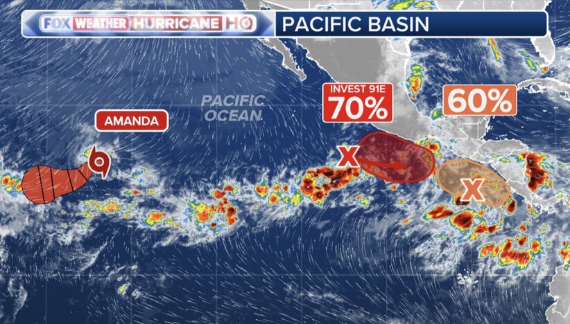 Storm Amanda and 2 low pressure areas immediately after the storm. Photo: Fox Weather