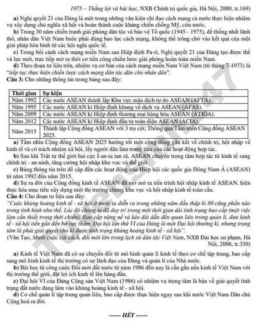 Đề thi thử môn Sử tốt nghiệp THPT 2026 - Cụm chuyên môn số 8 Cà Mau. Ảnh: Tuyensinh247