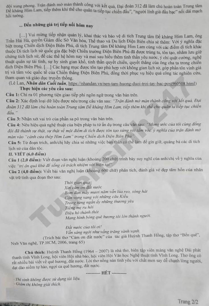 Đề thi thử môn Ngữ văn tốt nghiệp THPT 2026 - Cụm chuyên môn 12 Đắk Lắk (lần 2). Ảnh: Tuyensinh247