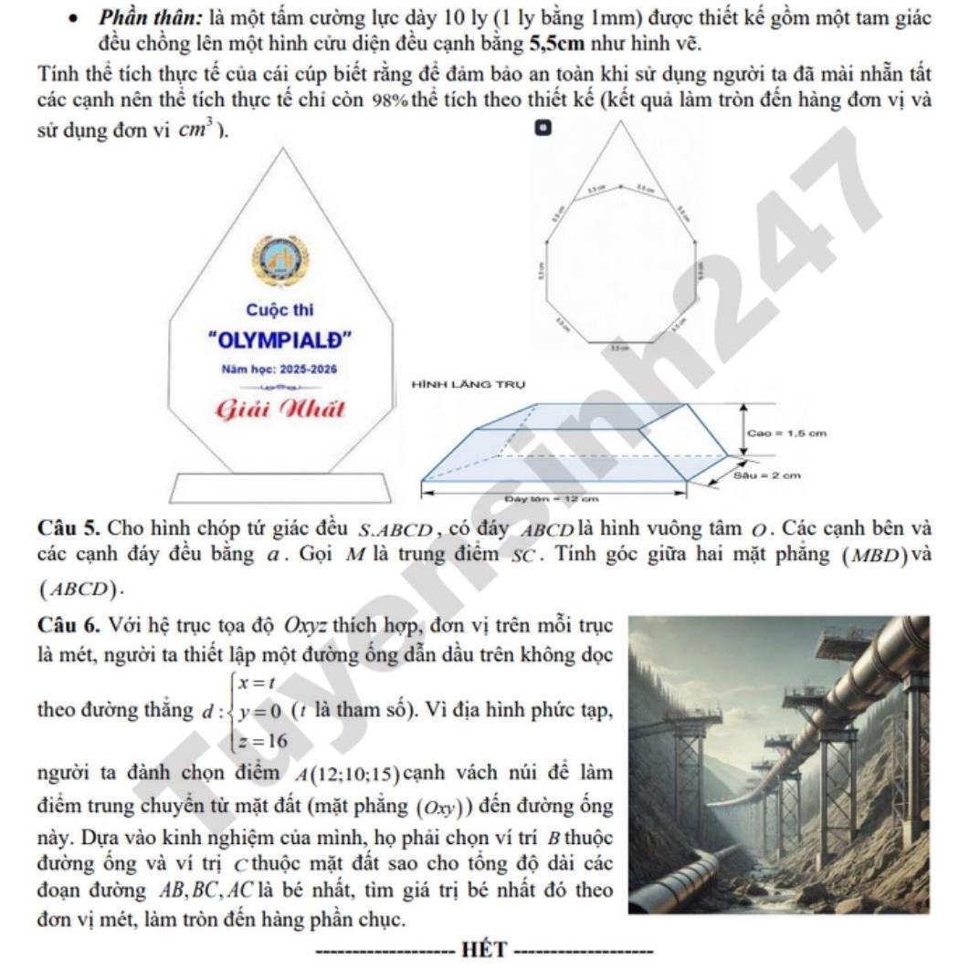 Đề thi thử môn Toán tốt nghiệp THPT 2026 lần 2 - THPT An Lương Đông (Sở GDĐT TP Huế). Ảnh: Tuyensinh247