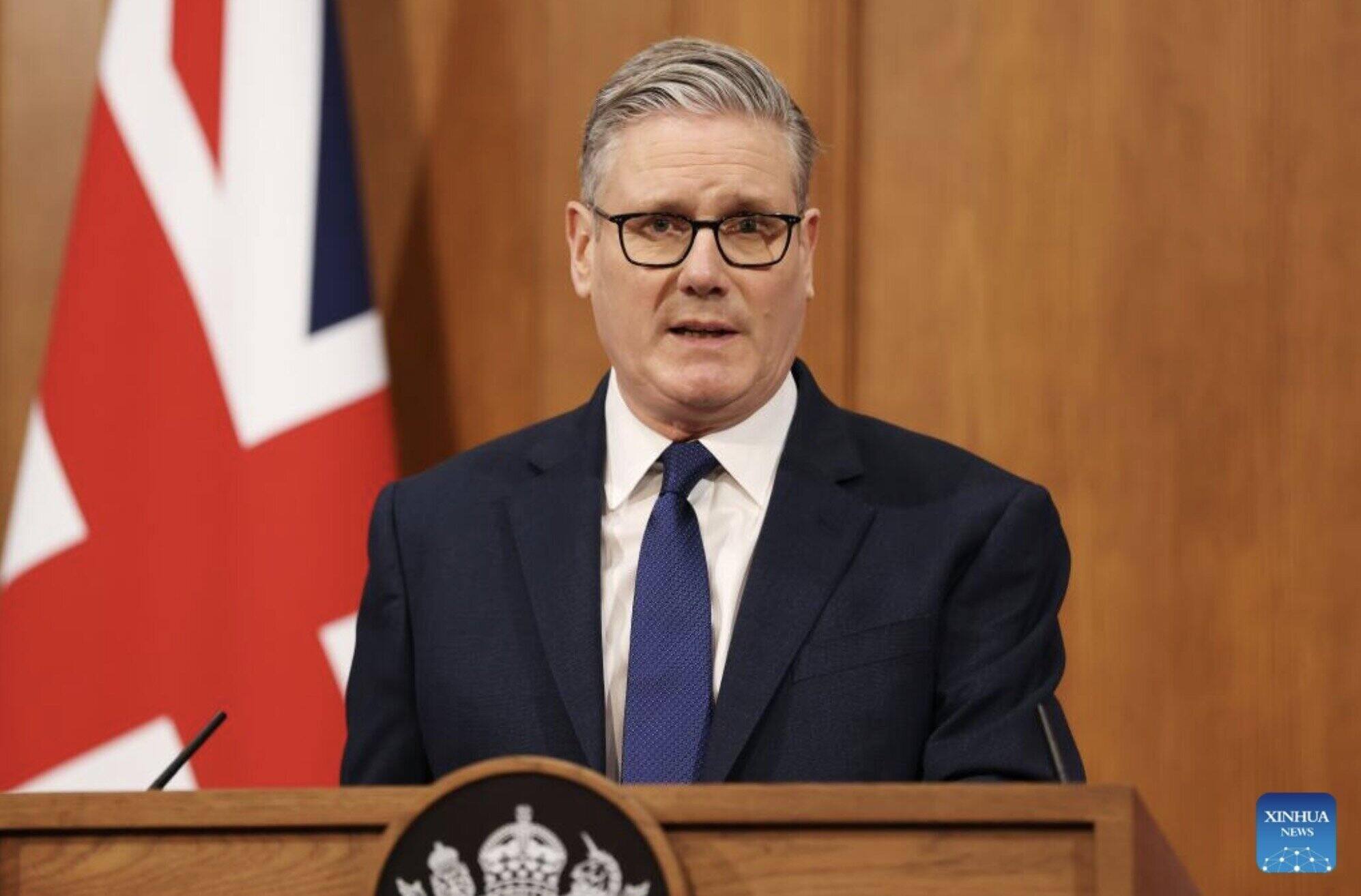 Le Premier ministre britannique Keir Starmer s'exprime lors d'un événement. Le 8 juin, les Premiers ministres britannique, allemand et français et le président français ont publié une déclaration commune soutenant la proposition de négociations russo-ukrainiennes. Photo: Xinhua
