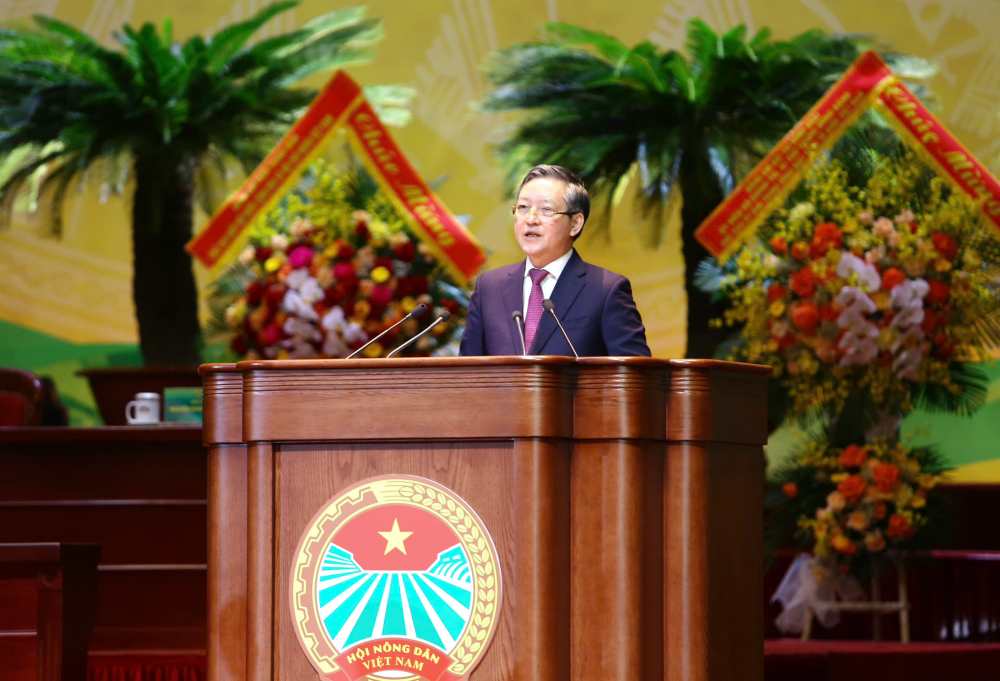 Đồng chí Lương Quốc Đoàn, Ủy viên Trung ương Đảng, Chủ tịch Ban chấp hành Trung ương Hội NDVN khóa IX phát biểu nhận nhiệm vụ. Ảnh: Khổng Chí 