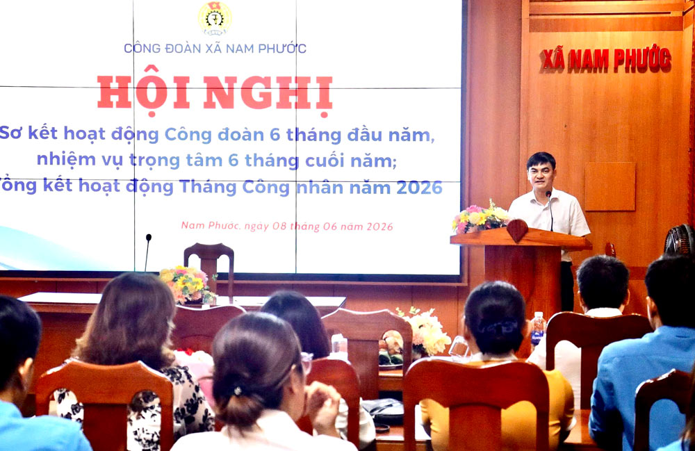 Nam Phuoc Commune Trade Union, Da Nang City organizes a conference to summarize Trade Union activities and the movement of workers and employees in the first 6 months of the year. Photo: Nam Phuoc Trade Union