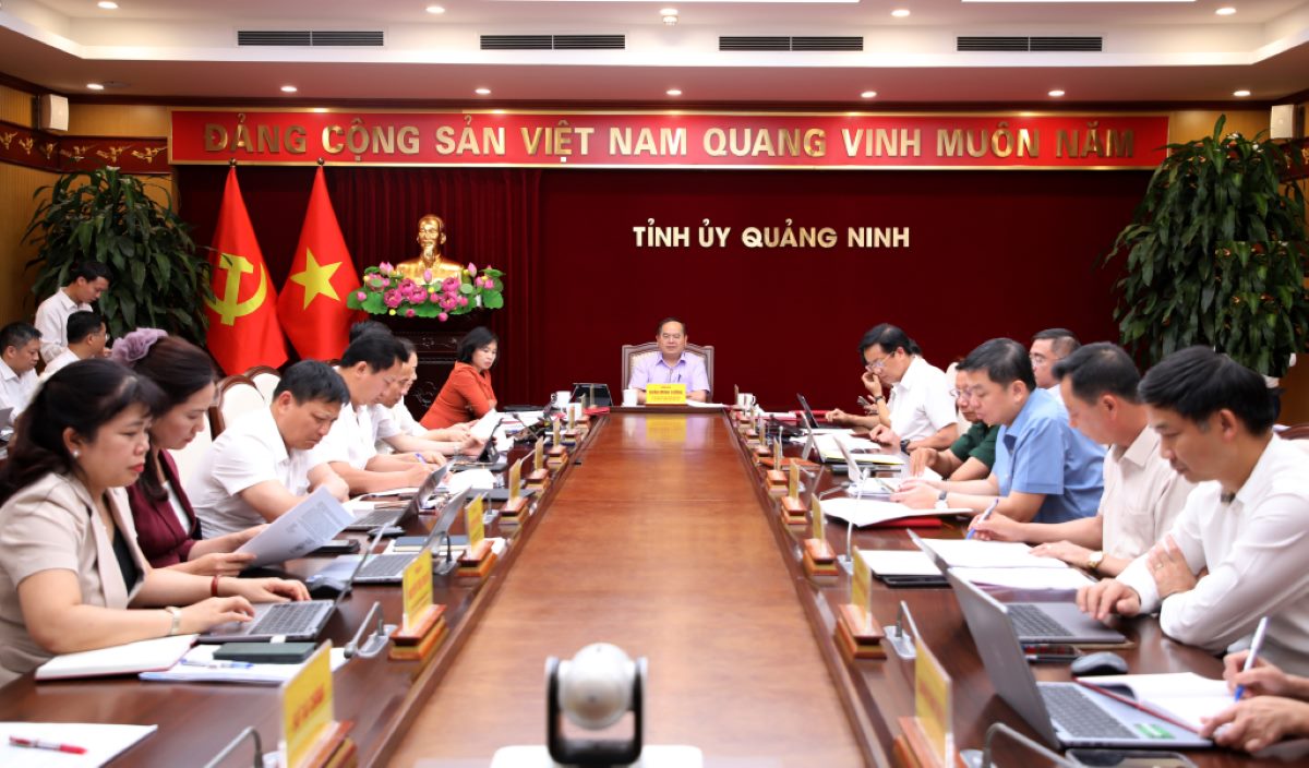 The Standing Committee of Quang Ninh Provincial Party Committee met to give opinions on the overall plan for arranging and reorganizing villages, hamlets, and neighborhoods in the province. Photo: Thu Chung