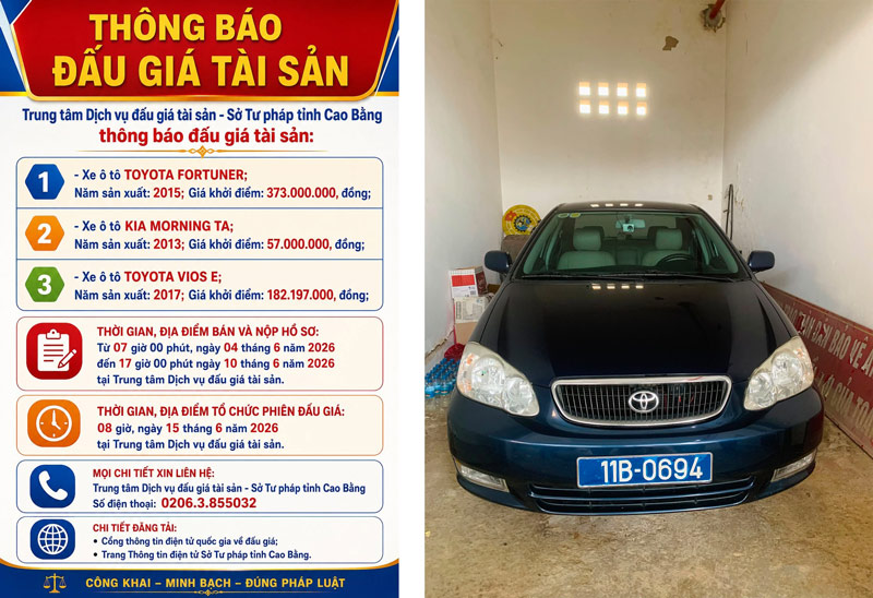 Many liquidated cars and public assets are about to be auctioned off. Photo: Cao Bang Provincial Property Auction Service Center