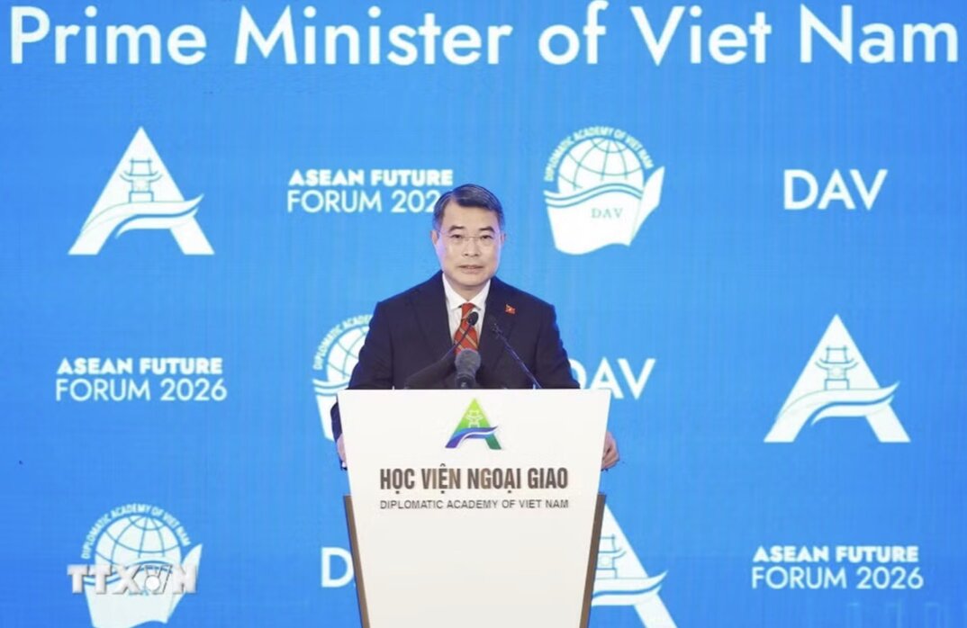 Politburo Member, Prime Minister Le Minh Hung delivers the opening speech of the ASEAN Futures Forum 2026. Photo: VNA