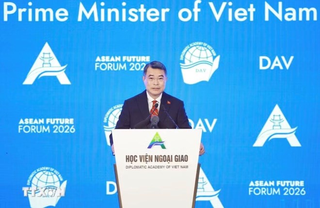 Politburo Member, Prime Minister Le Minh Hung delivers the opening speech of the ASEAN Futures Forum 2026. Photo: VNA