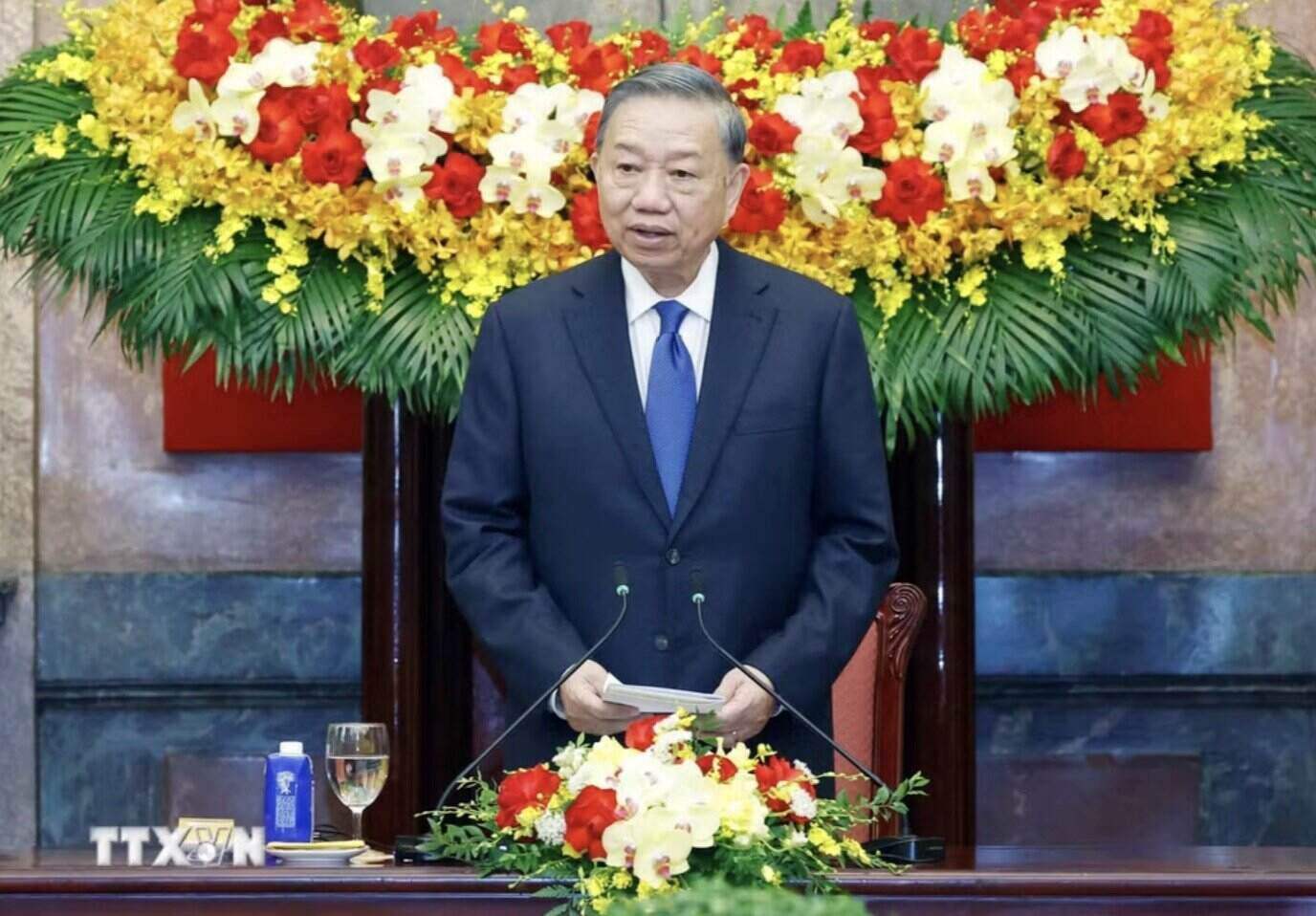 General Secretary and President To Lam speaks at the reception of Heads of Delegations of countries, experts, scholars and representatives of international organizations to Vietnam to attend the ASEAN Future Forum 2026. Photo: VNA