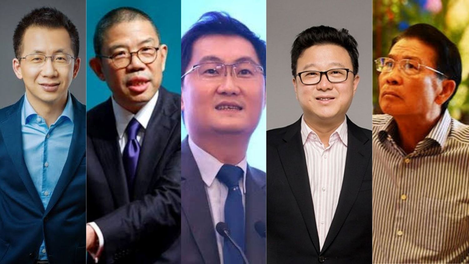 China's richest billionaire (from left to right: Zhang Yiming, Zhong Shanshan, Ma Huateng, William Ding, and He Xiangjian). Graphics: Minh Huy