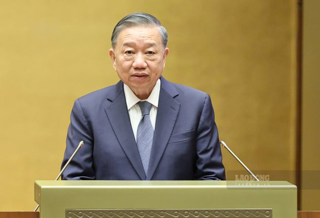 General Secretary, President To Lam Speaks to direct the National Conference to summarize 1 year and 6 months of implementing Resolution 57-NQ/TW of the Politburo. Photo: Hai Nguyen