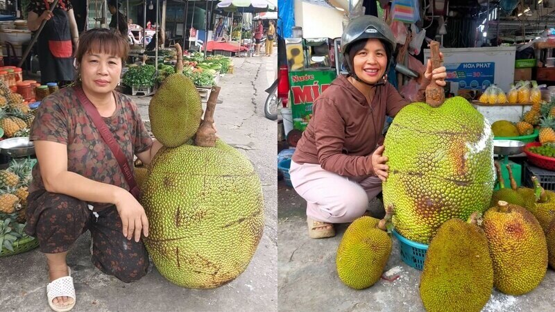 The 53kg jackfruit caused a stir at Dong Mo market, Chi Lang commune, Lang Son province. Photo: NVCC