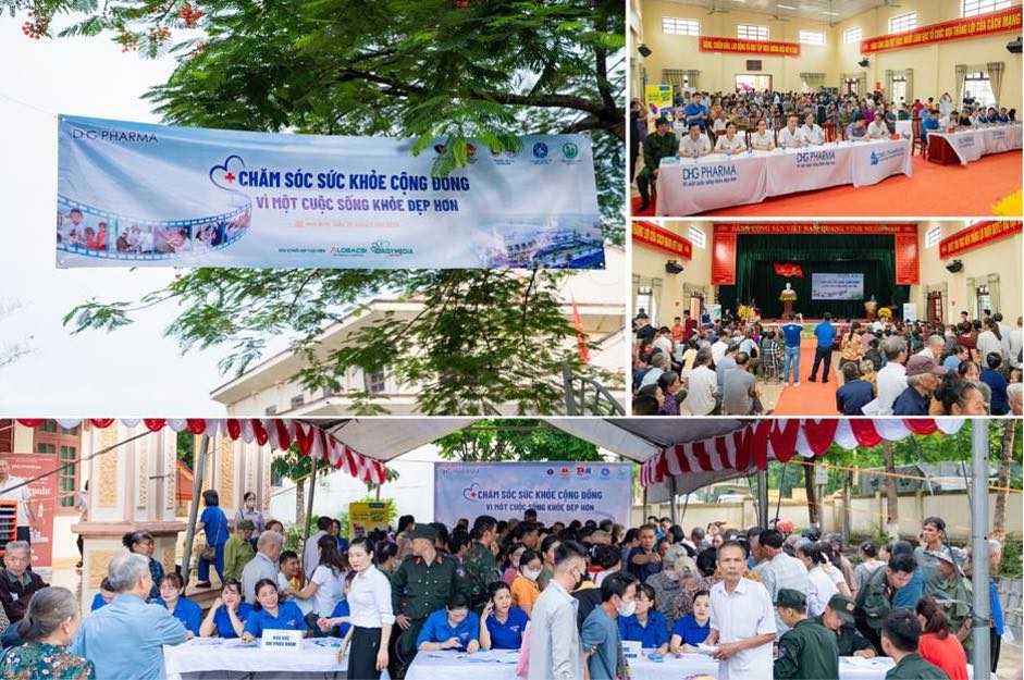 Mỗi người dân đều được hướng dẫn thực hiện đầy đủ các bước từ ghi phiếu khám, đo huyết áp, đường huyết, đo chiều cao. Ảnh: DHG Pharma
