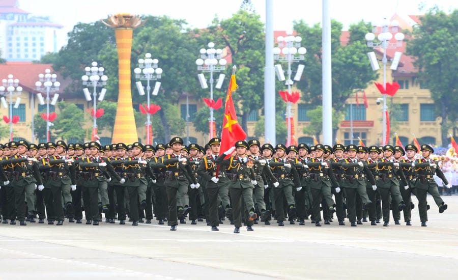 People's Security Forces parade during the A80 anniversary. Photo: Ministry of Public Security Electronic Information Portal