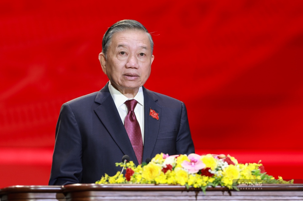 Tổng Bí Thư, Chủ tịch nước Tô Lâm phát biểu tại Lễ kỷ niệm 80 năm Ngày truyền thống lực lượng An ninh nhân dân. Ảnh: Hải Nguyễn