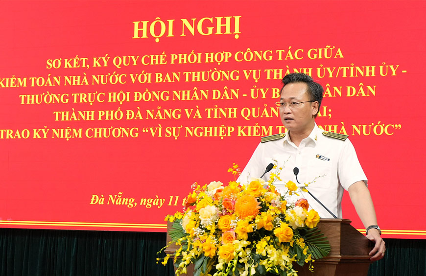 Tổng Kiểm toán Nhà nước Nguyễn Hữu Nghĩa phát biểu tại buổi lễ. Ảnh: KTNN