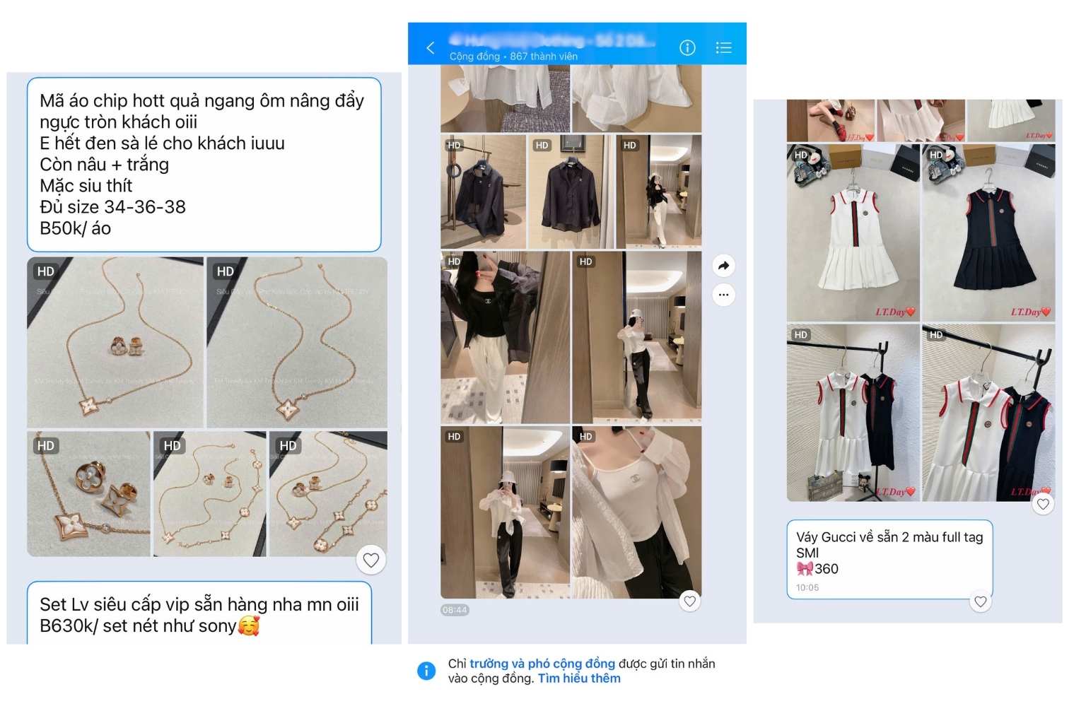 Tha vì bán trực tiếp tại cửa hàng, người bán chủ yếu trao đổi qua Zalo, Facebook hoặc các hội nhóm kín rồi gửi hình ảnh sản phẩm để khách lựa chọn. Đồ họa: Hạo Thiên