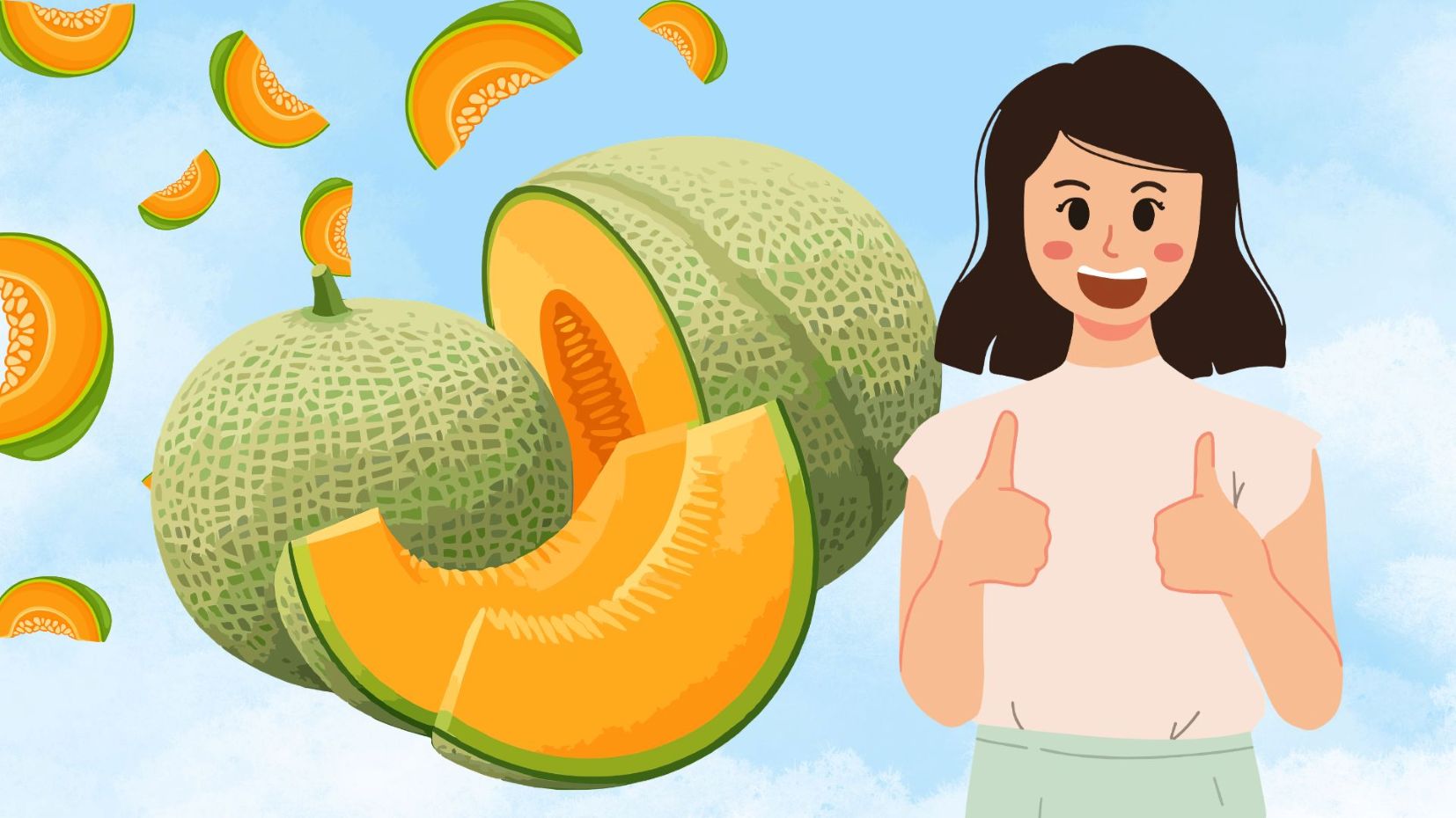 Cantaloupe is a food that helps replenish water and nutrients to support the body's recovery after exposure to hot sun. Graphics: Thanh Thanh/Source: Canva