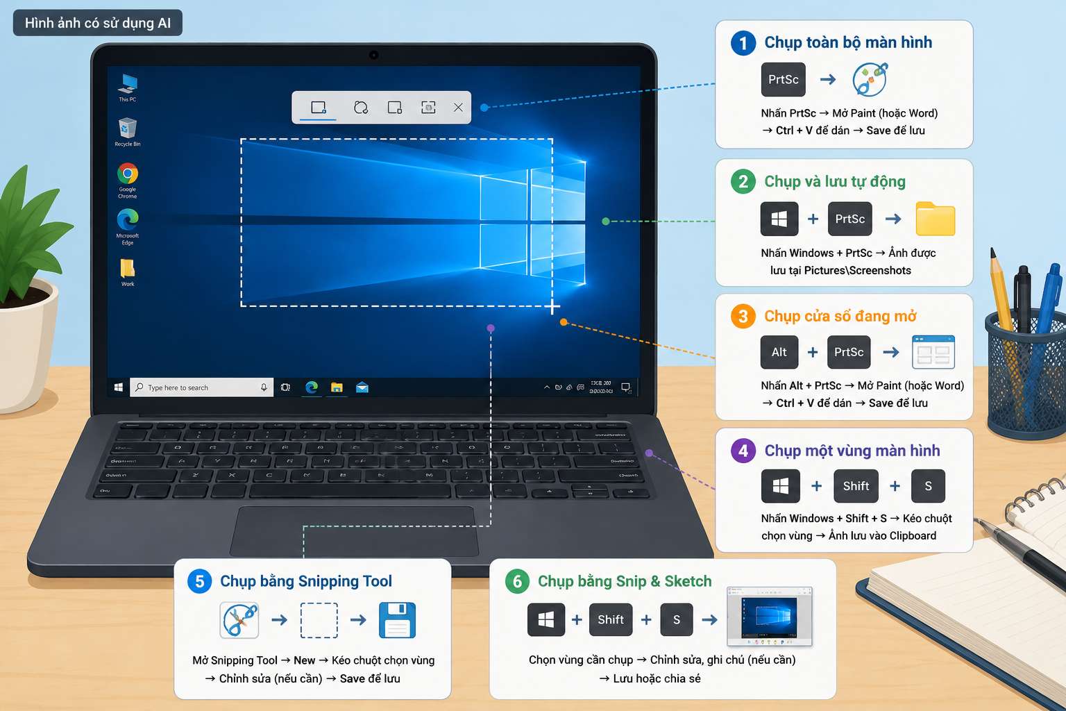 Dell computers do not have their own screenshot method but use features built into the Windows operating system. Graphics: AI