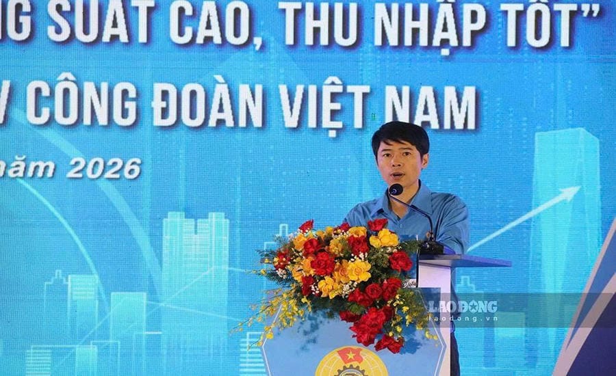 Mr. Le Ba Minh - member of the Trade Union of Daiwa Vietnam Co., Ltd. - spoke at the launching ceremony of the emulation movement "Good Labor, High Productivity, Good Income" for the period 2026 - 2031 on June 7, 2026. Photo: My Linh