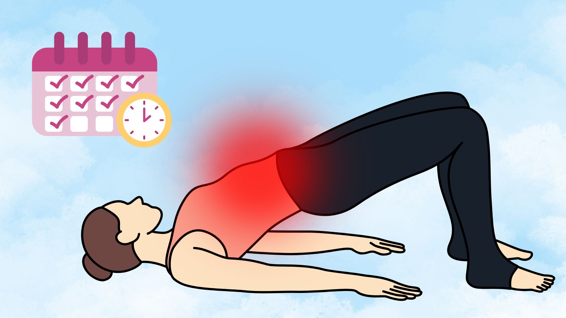 Bridge pose is a floor exercise that helps to firm up abdominal muscles. Graphics: Thanh Thanh/Source: Canva