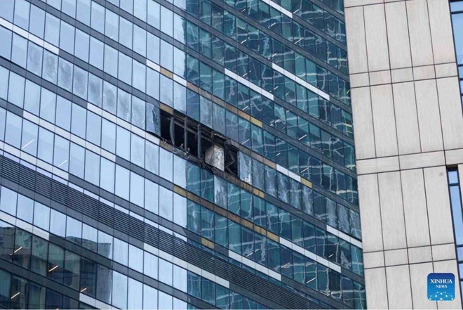 Damage in an airstrike targeting Moscow, Russia's capital. Photo: Xinhua