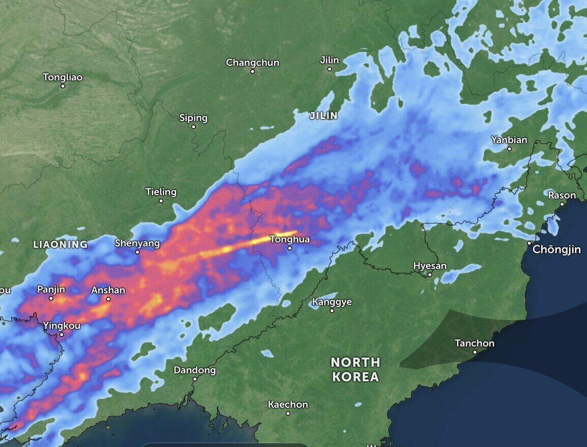 Typhoon Ba Vi is causing heavy rain in northern China. Photo: Zoom Earth